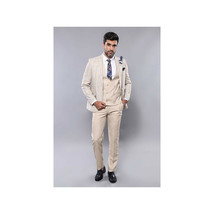 Men 3pc European Vested Suit WESSI by J.VALINTIN Extra Slim Fit JV31 Beige plaid image 3