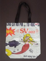 Blonde Mermaid Recycled Feed Bag Small Aqua Tote Made Cambodia WFTO Fair... - $21.73