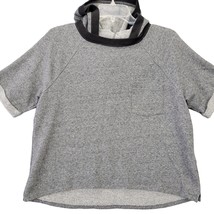 So Women Shirt Size L Gray Crop Knit Hoodie Casual Short Roll Sleeve Round Neck - £12.30 GBP