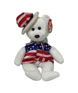 2003 Retired  TY Beanie BabySAM The American Teddy Bear White Version Vest - $95.19 MXN