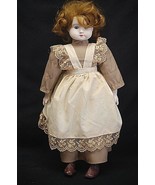 Old Vintage ZASAN &quot;PAT.P&quot; 18&quot; Porcelain Doll w Blue Eyes Dress Apron Bro... - £19.46 GBP