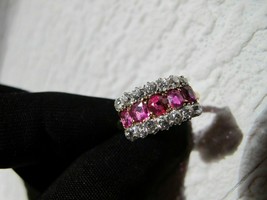 Vintage 2.20Ct Oval Pink Ruby &amp; Diamond 14K Yellow Gold Over Antique Ring - £70.61 GBP