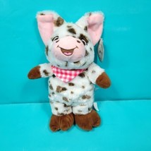 Pig White Spotted Brown Pink Plush Stuffed Animal Piglet Pink Scarf 10&quot; ... - £17.90 GBP