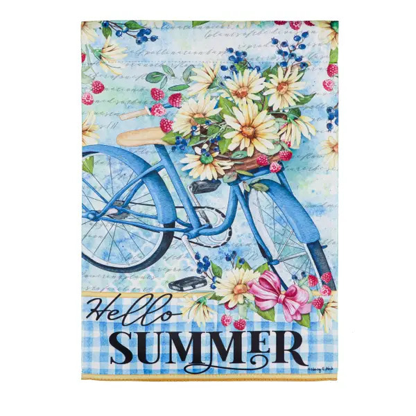 Primary image for Hello Summer Bike Suede Garden Flag- 2 Sided Message, 12.5" x 18"