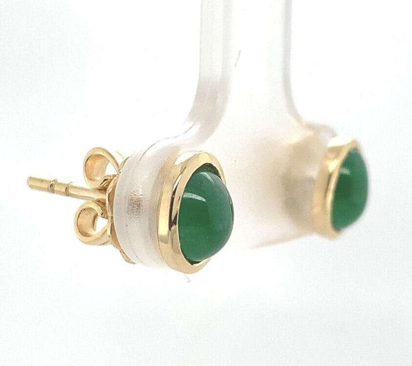 18k Yellow Gold A Grade Jadeite Jade Stud Earrings Bezel Set Jewelry (#J6684) Item image 3