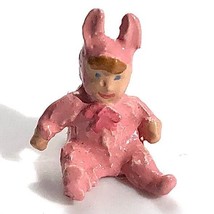 dollhouse miniature Warwick Miniatures baby in pink bunny pajamas painted pewter - £17.00 GBP
