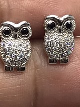 Lavender Crystal Owl Stud Earrings Sterling Silver - £19.66 GBP