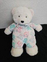 Vintage Carters Teddy Bear Plush Stuffed Animal White Pink Teal Blue Print Body - £39.54 GBP