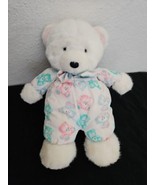 Vintage Carters Teddy Bear Plush Stuffed Animal White Pink Teal Blue Pri... - £38.97 GBP