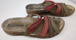 Mephisto Sandals Women Size 41 Leather Red Brown Wedge Slide On Air-Relax VTG - £31.06 GBP
