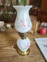 Vintage Electric Hurricane Milk Glass Lamp Floral 17&quot; - £38.17 GBP