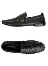 Carlo Pazolini Men&#39;s Black Braided Woven  Leather Loafers Shoes Size 12 - £109.36 GBP