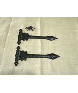 2 CAST IRON CABINET DOOR HINGES ORNATE 9&quot; T STRAP HARDWARE GATE BLACK LA... - $22.99