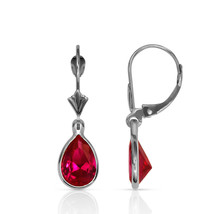 2.00CT 14K White Gold Bezel Set Pear Shaped Ruby Leverback Dangle Earrings - £90.86 GBP