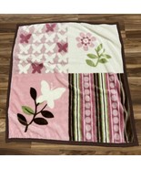 Cocalo Pink Brown Fleece Butterflies Flowers Baby Blanket 36.5”x40” - £24.66 GBP