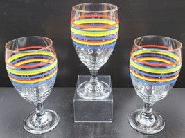 3 Libbey Mambo Fiesta Iced Tea Goblets Set Rainbow Striped Stemware Glasses Lot - £31.39 GBP