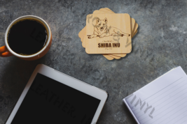 Laser Engraved Shiba Inu Dog Laying - Wood Coasters, set of 4 - $19.13 CAD