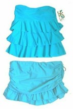 Island Escapes Strapless Aqua Tiered Bandini Top w Skirted Bottoms Sz 10 NWT$60 - £35.37 GBP