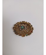 Vintage Beautiful Gold Tone  Rhinestone Brooch Pin WEST GERMANY Faux Pearls - $589.25 MXN