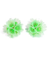 Vtg 1960s Soft Plastic Bright Neon Green Flower Burst Earrings 3D Clip O... - $42.08 CAD
