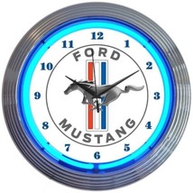 Ford Mustang Blue Neon Clock 15&quot;x15&quot; - $85.99