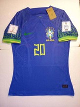 Vini Jr #20 Brazil 2022 World Cup Qatar Match Slim Fit Blue Away Soccer Jersey - £87.60 GBP