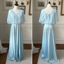 Vintage 70s Baby Blue Pearl Caplet Formal Dress Gown XS - €36,82 EUR