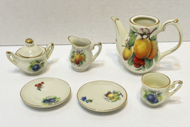 Vintage 7 Piece Miniature Hand Painted Porcelain Gold Trim Tea Set - $30.42