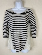 Style &amp; Co Womens Size S Ivory/Blk Striped Lace Embellished Shirt 3/4 Sl... - $11.30