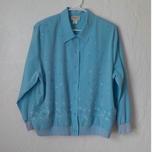 Vintage GRAFF Blue Floral Button Up Light Jacket Women Sz Large Petite M... - £15.59 GBP