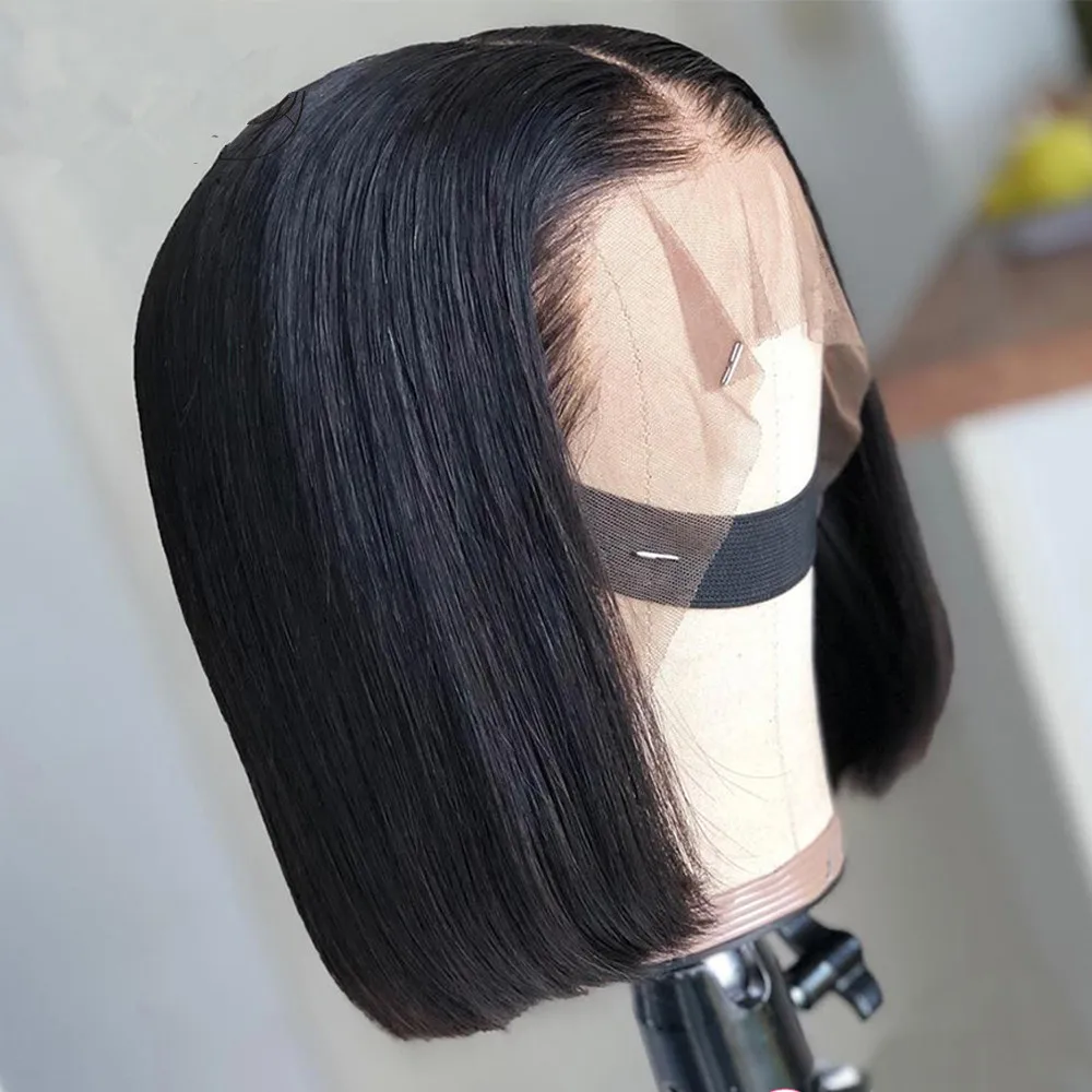 13x4 Transparent Lace Frontal Wig Short Bob Straight Human Hair Wigs Pre Plucked - £44.60 GBP+
