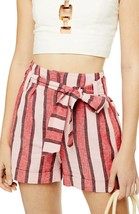 Topshop Womens Pink Stripe Linen Blend Shorts Size 6 Pockets New Tie Waist Cuff - £14.76 GBP