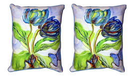 Pair of Betsy Drake Tulips &amp; Morpho Small Pillows 11X 14 - £55.38 GBP