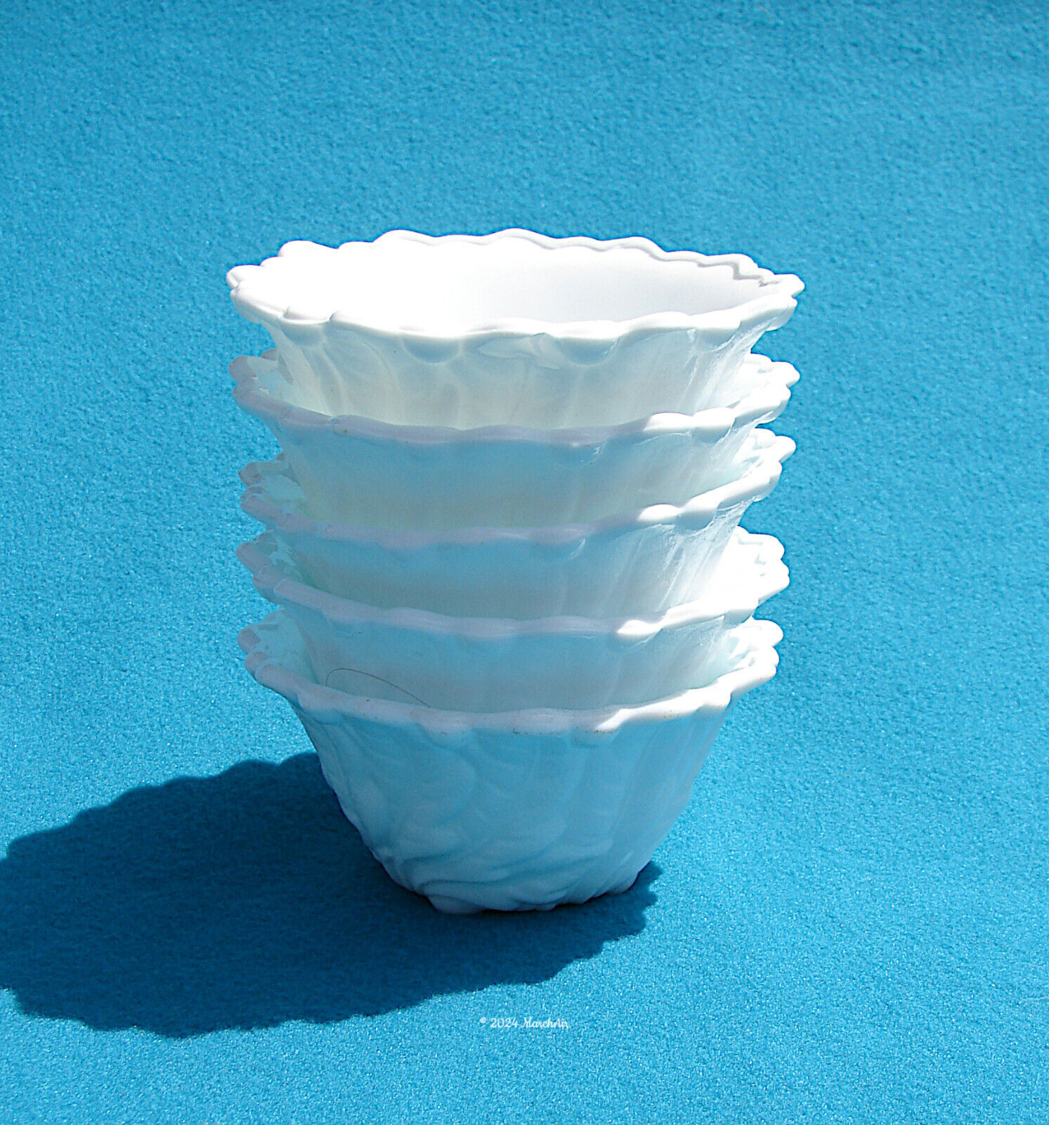 Primary image for Set of 5 Vintage Indiana Glass Wild Rose White Milk Glass Dessert Berry Bowls