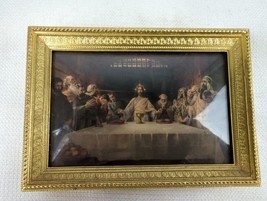 Jesus &amp; Disciples Last Supper Gold Finish Frame Convex Glass Postcard 6X... - £124.96 GBP
