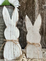 2 Pcs White Bunny Tiered Tray Rustic Wood #MNHS - $19.98