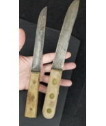2 antique Butcher Knife lot primitive BBB Bingham&#39;s Best FORGED Carbon F... - $61.41 CAD