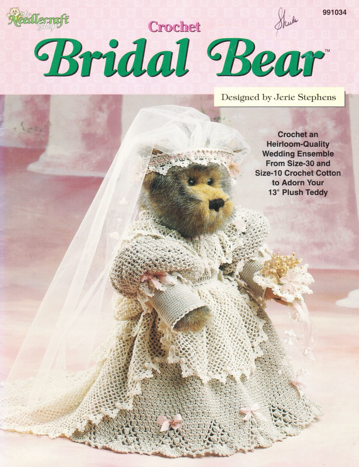 Victorian Heirloom Wedding Bridal Gown For 13" Plush Teddy Bear Crochet Pattern - $13.99