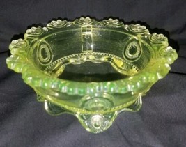 Vaseline Glass EAPG Dewey Pattern Footed Bowl Indiana Glass Company 1890’s Vtg - £67.22 GBP