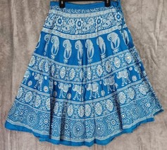 Jessica Taylor Skirt Womens Large Blue Sequined Elephant Indie Boho Hipp... - £47.41 GBP