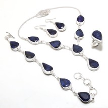 Blue Sapphire Pear Gemstone Handmade Fashion Necklace Set Jewelry 18&quot; SA 461 - £15.33 GBP