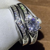 Diamond Bridal Set Engagement Ring Solid 14K White Gold Round Cut 2.50 C... - $1,542.90 MXN