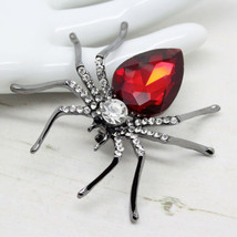 Lovely Large Vintage Style SPIDER Insect Red Glass Crystal BROOCH PIn Jewellery - £14.70 GBP