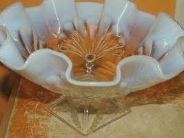 Carnival Glass Compote 8&quot; Pearl and Shell pattern Clear Opalescent Ruffl... - $28.40 CAD