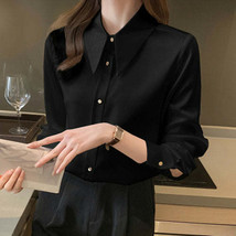 Korean Silk Women Shirts Satin Blouses Women Long Sleeve Shirts Tops(D0102HGH4XV - £82.73 GBP
