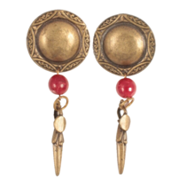 Brass Pierced Earrings Post Dangle 2.5 Inches Long Agate Accent - £4.68 GBP