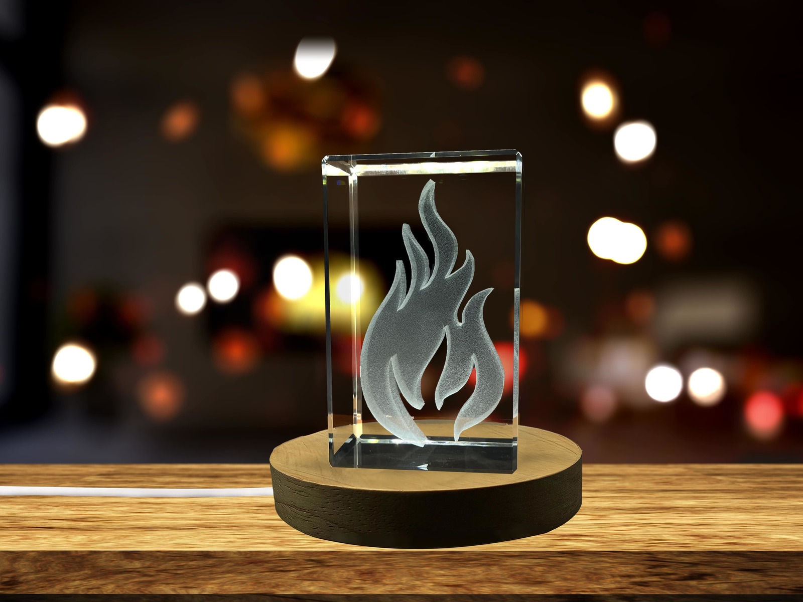 LED Base included | Fire-Flame-Art | 3d-Engraved-Crystal-Keepsake | Gift/Decor