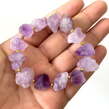 Wholesale 2021 New Purple Natural Raw Gem Stone Amethysts Beads Bracelet Bangles - £10.93 GBP