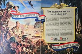 General Motors GM blueprint battlefield military soliders 1943 VTG Print... - €10,53 EUR