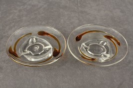 Vintage Studio Art Glass Clear &amp; Amber Swirl Small Candle Votive Plates - £17.95 GBP